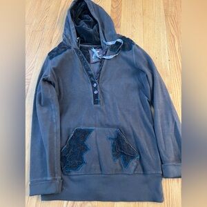 Free People medium y2k vintage embroidered hoodie in gray/purple